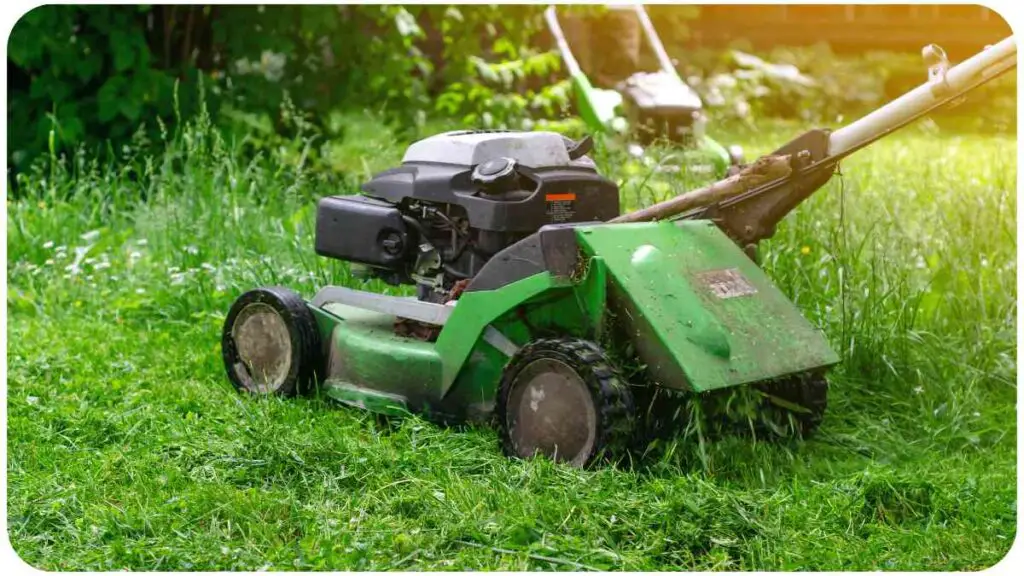 a lawn mower is being used to cut the grass