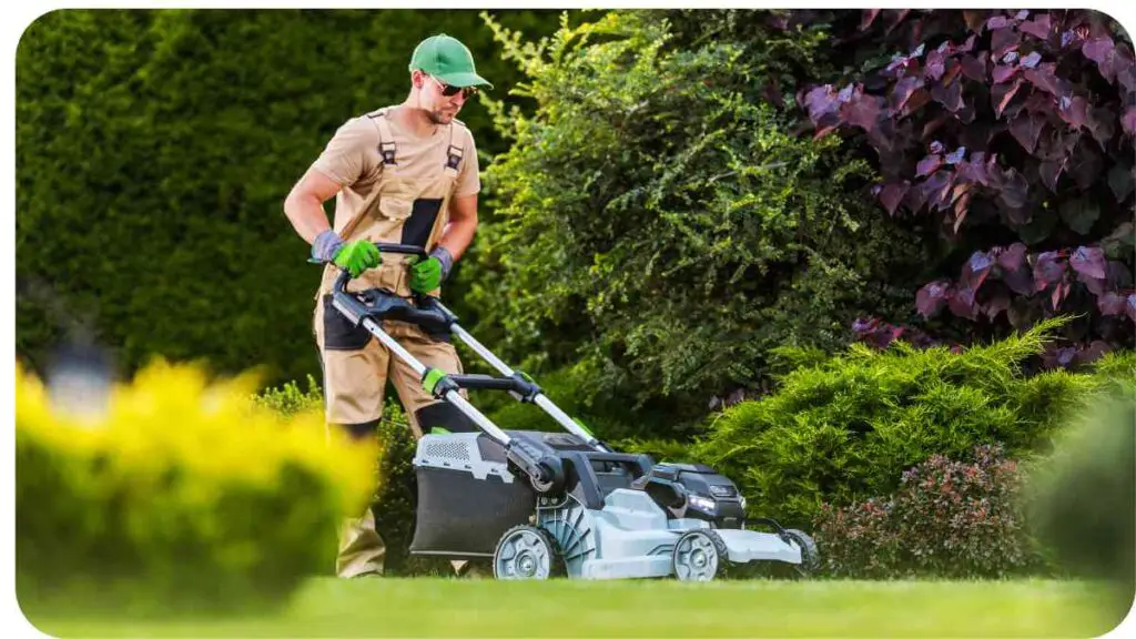 a person mowing the lawn with a lawn mower