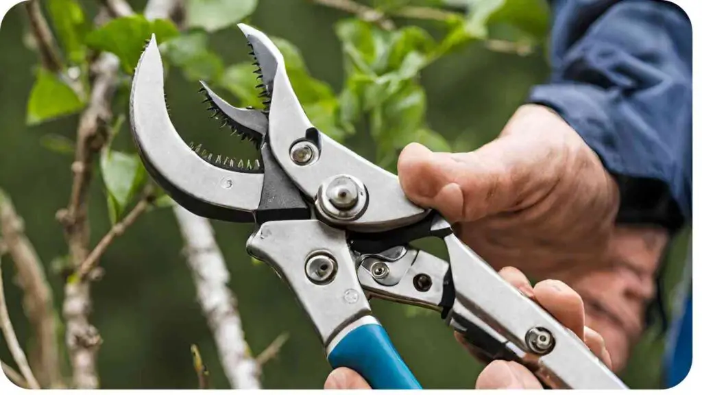 a person is using a pair of scissors to trim a tree