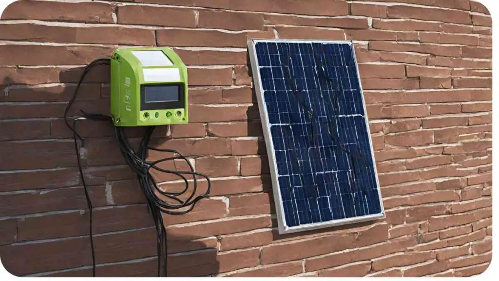 a green solar panel attached to a brick wall