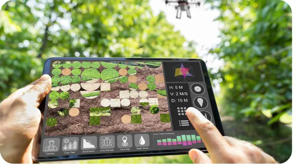 a person holding a tablet with an image of a garden on it