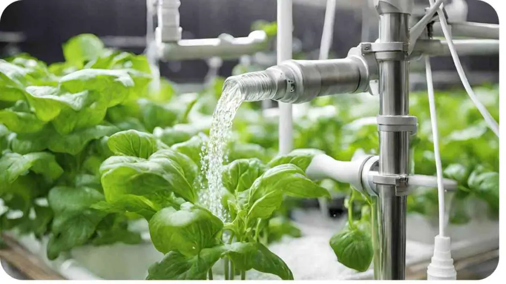 an indoor hydroponic garden with water coming out of the faucet