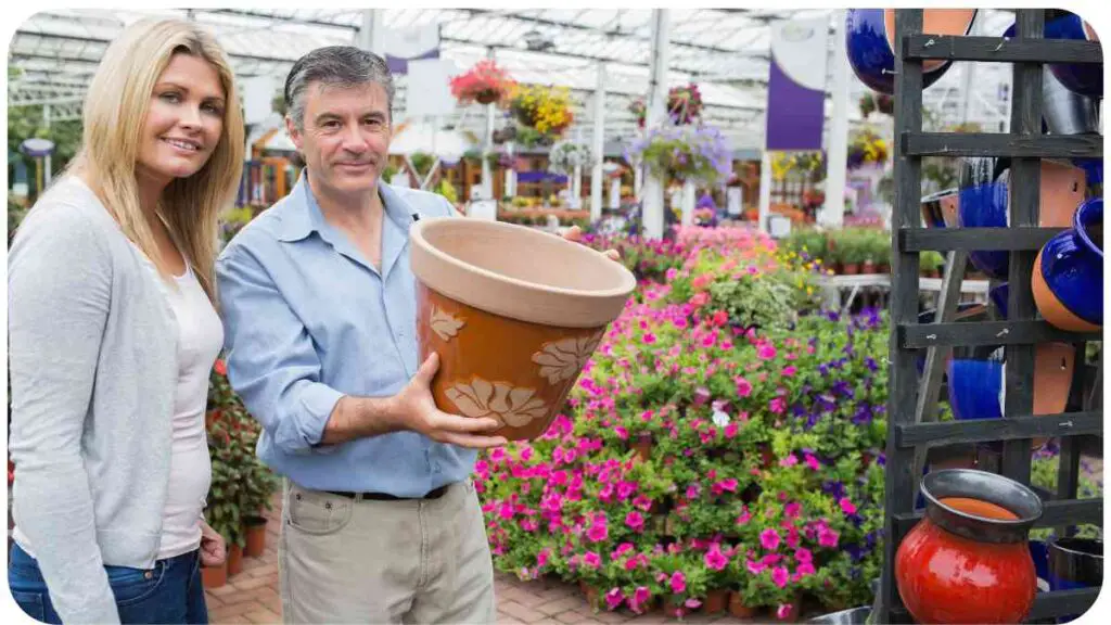 a person is standing in a garden center