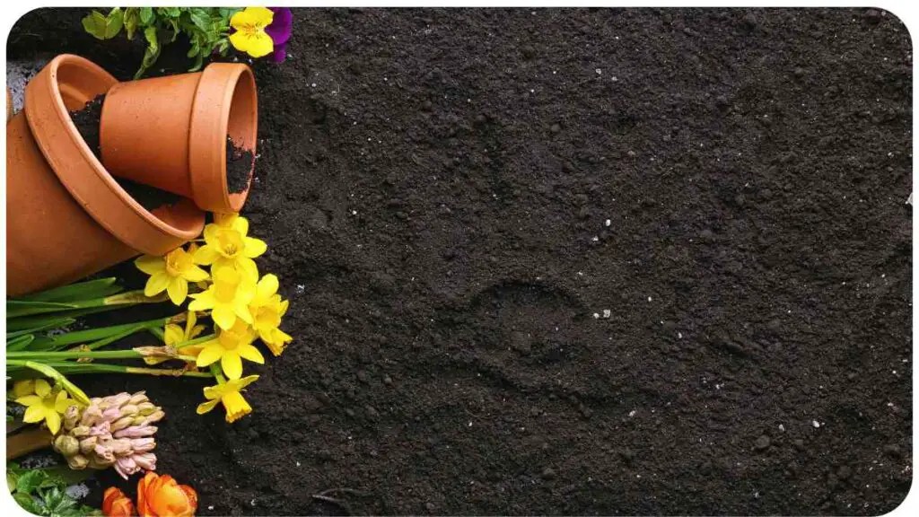 a potted plant and flowers are sitting on top of a pile of dirt