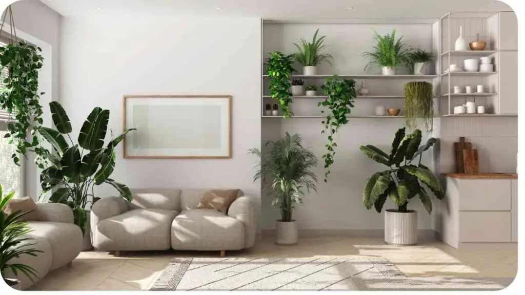 a living room with lots of plants in it