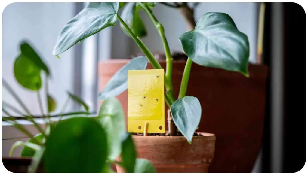 a plant in a pot with a yellow tag on it