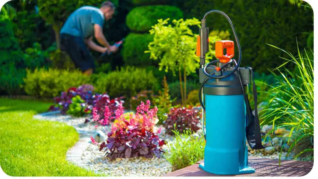 a person is working in the garden with a garden sprayer