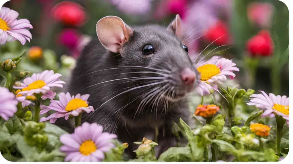 a rat in a field of flowers
